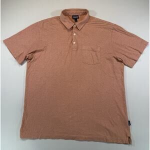 Patagonia Organic Cotton Polo Shirt Mens Large Orange White Striped Pocket